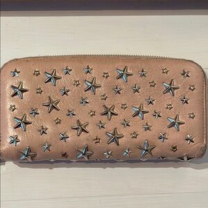 Jimmy Choo Pink Star-Studded Wallet with Zip-Around Design
